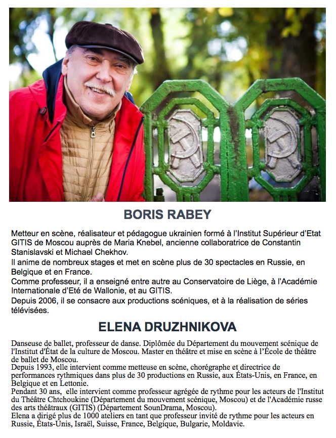 RC Affiche. Studio Michael Chekhov. Saint-Gilles. Les clés de l|efficacité en scène. Boris Rabey & Elena Druzhnikova du 26 au 30 avril 2025. 02. 2025-04-26